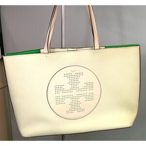 Tory Burch Everyday Tote – Spacious, Chic Cream/Green Combo